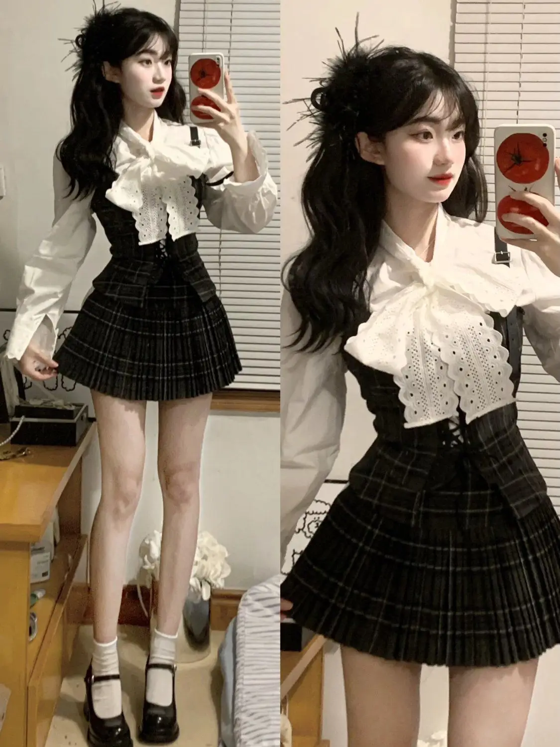 American Vintage Suits Women Casual Blouse Shirts + Vest + Skirts Casual 3 Piece Sets Korean Fashion Clothing Autumn Chic