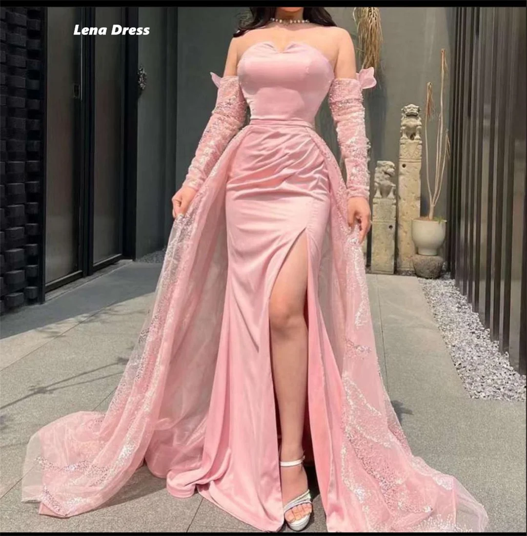 Lena Pink Luxurious Women's Evening Dresses for Formal Occasions Custom Made Sequin Embroidery Fish Tail Side Slit Special Dress