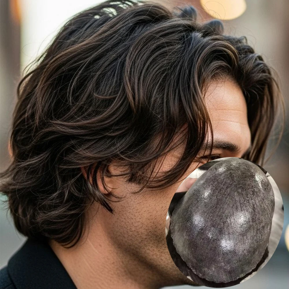 

Мужской парик-накладка 6 дюймов, мягкий, коричневый, из 100% натуральных человеческих волос, прочный, с полиуретановой основой 0,1 мм, имитирующей кожу, цвета черный, серый, 1b30, 1b65.