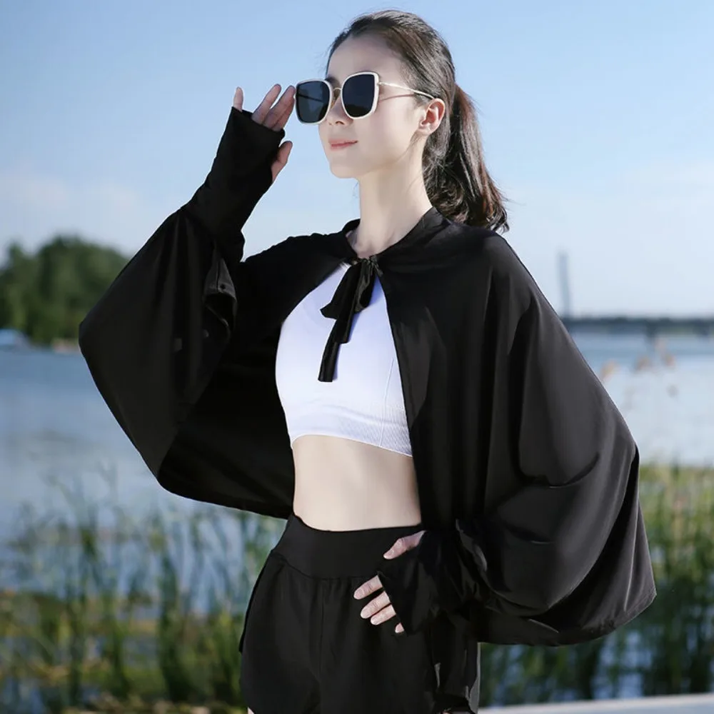 

New Solid Color Sunscreen Shawl Ice Silk Long Sleeve Thin Crop Top Sun Protection Thin Fabric Sunshade Cloak Summer Season