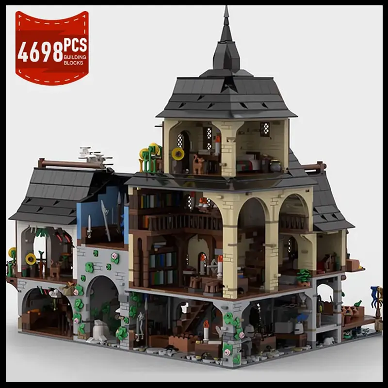 

MOC City Architecture Medieval Town Centre Model Building Blocks Retro Street View House MOC-134085 Assemble Bricks Toys Gifts