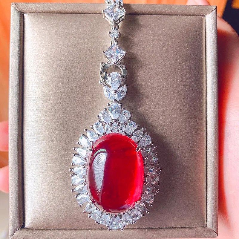 New European and American fashion chrysoprase and red corundum oval pendant and ring set