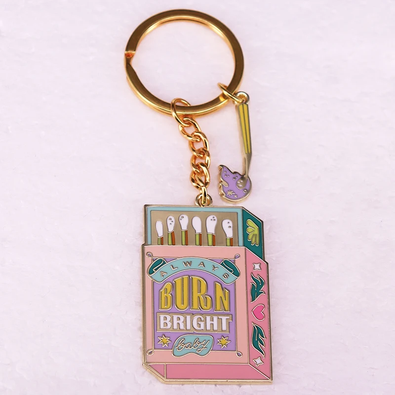 Box of Matches Enamel Keychain Always Burn Bright Baby Keyring Jewelry Bag Ornaments