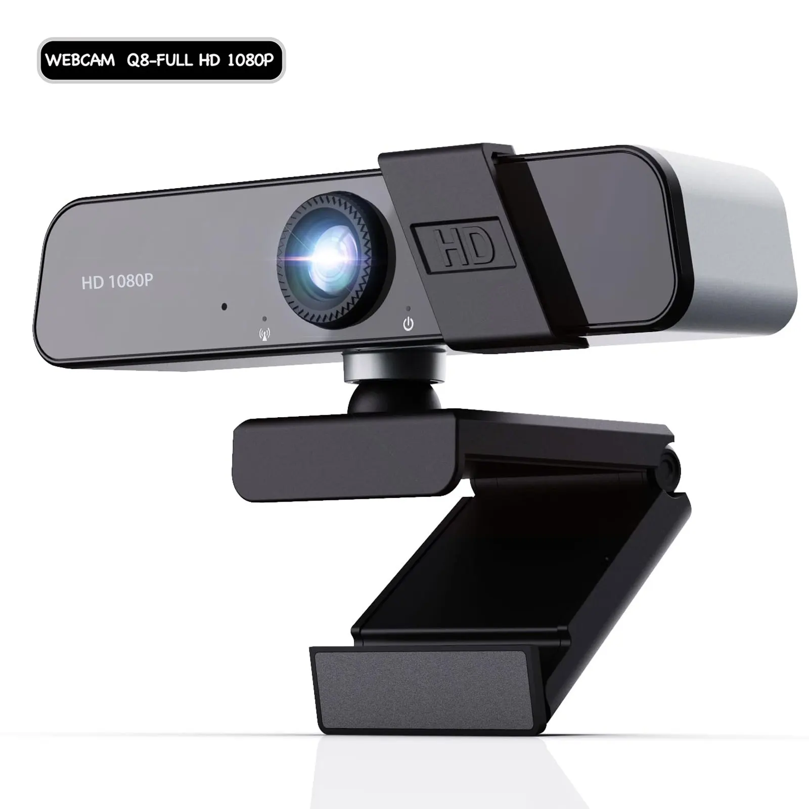 EXHQDR Q8 1080P HD USB PC Webcam with Manual Focus, 120° Wide Angle, Mic, Privacy Cover, Tripod, Type-C, for Zoom/Skype/Live