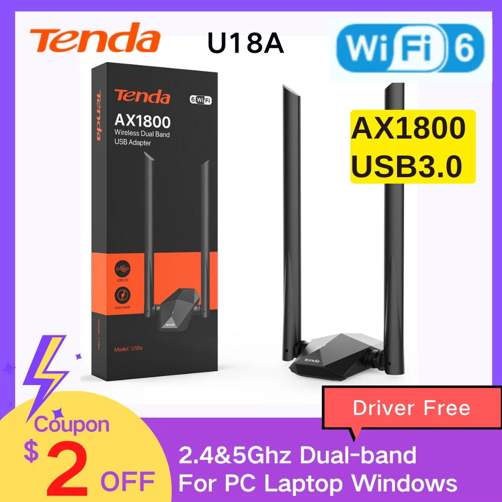 USB WIFI Adapter WiFi 6 AX1800 Dual-Band Tenda Network Card 1800mbps USB3.0 5dBi antennas 2.4&5G Wireless Adapter for PC Laptop