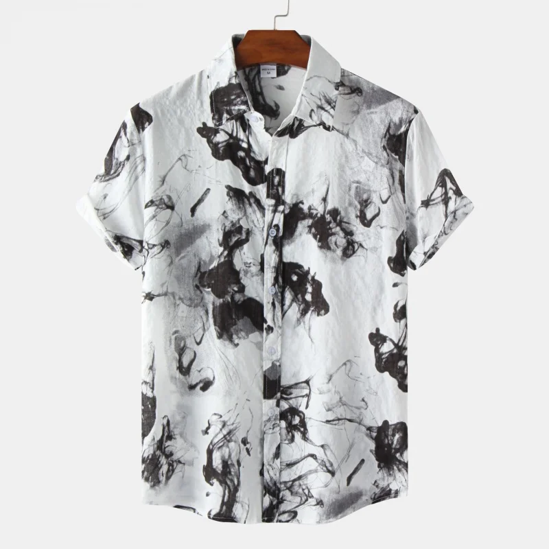 Szyl-Herren hemd Kurzarm Herren Revers Print Hemd Herren Hawaii Hemd Blumen futter