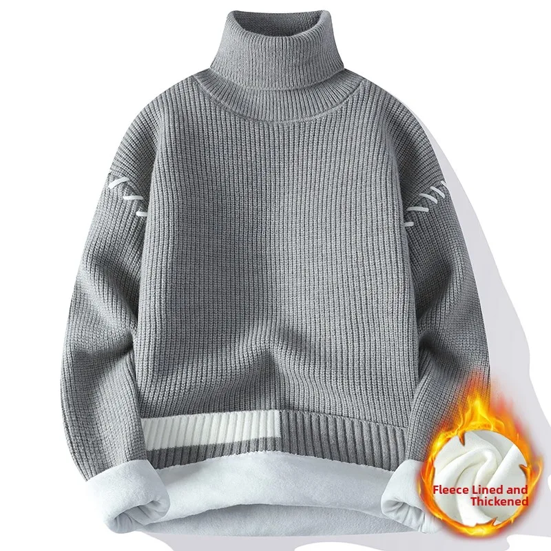 

Men's High Collar Fce Lined Thi Knitwear Winter Faion Slim Fit Base Layer irt Korean Sle Warm Knitted Sweater