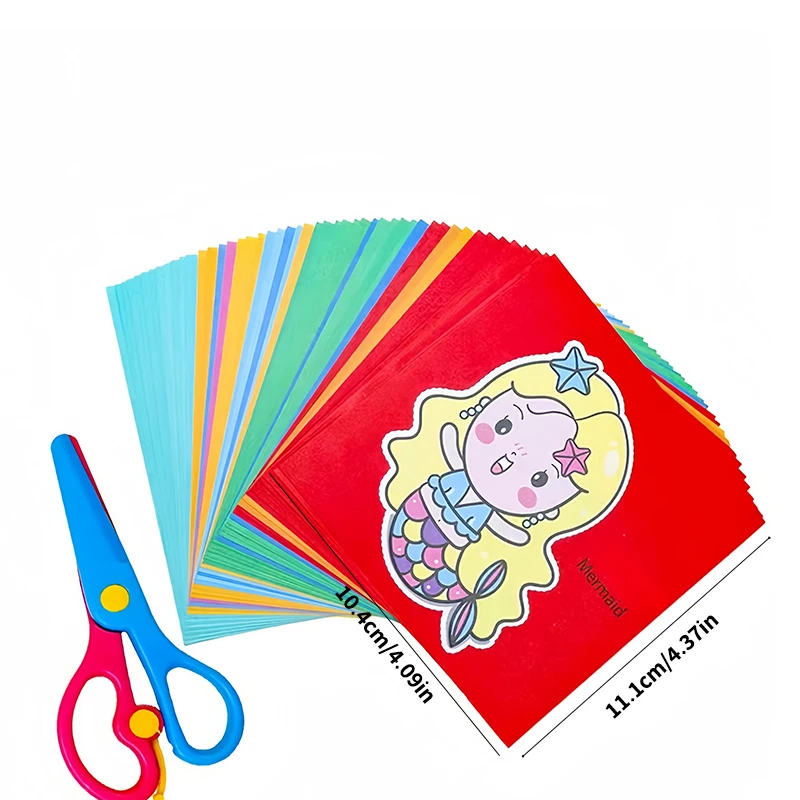 96 Pieces of Children's Paper-Cutting Craft Set, DIY Handmade Works with Colored Paper, Random Patterns, Early Education Toys, Enhance Creativity, Concentration, and Fine Motor Skills, Children's Craft Materials
