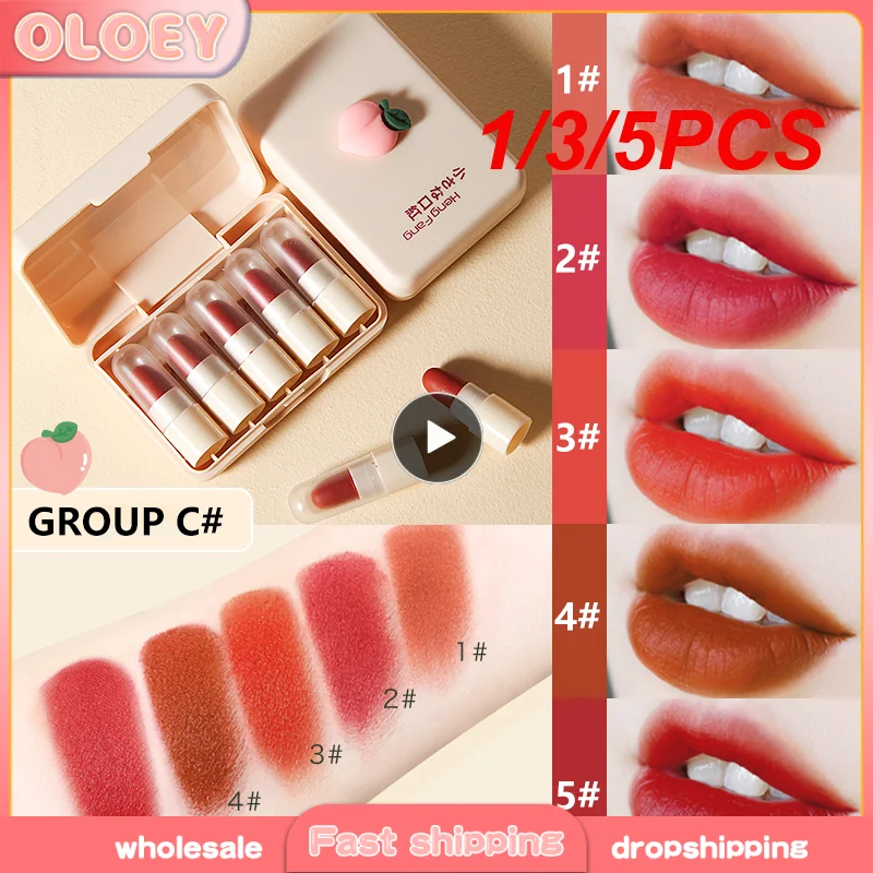 1/3/5PCS Colors/Box Cute Mini Capsule Lipstick Long Lasting Non-stick Cup Lip Tint Lipstick Pills Gift Set Lip Gloss Makeup