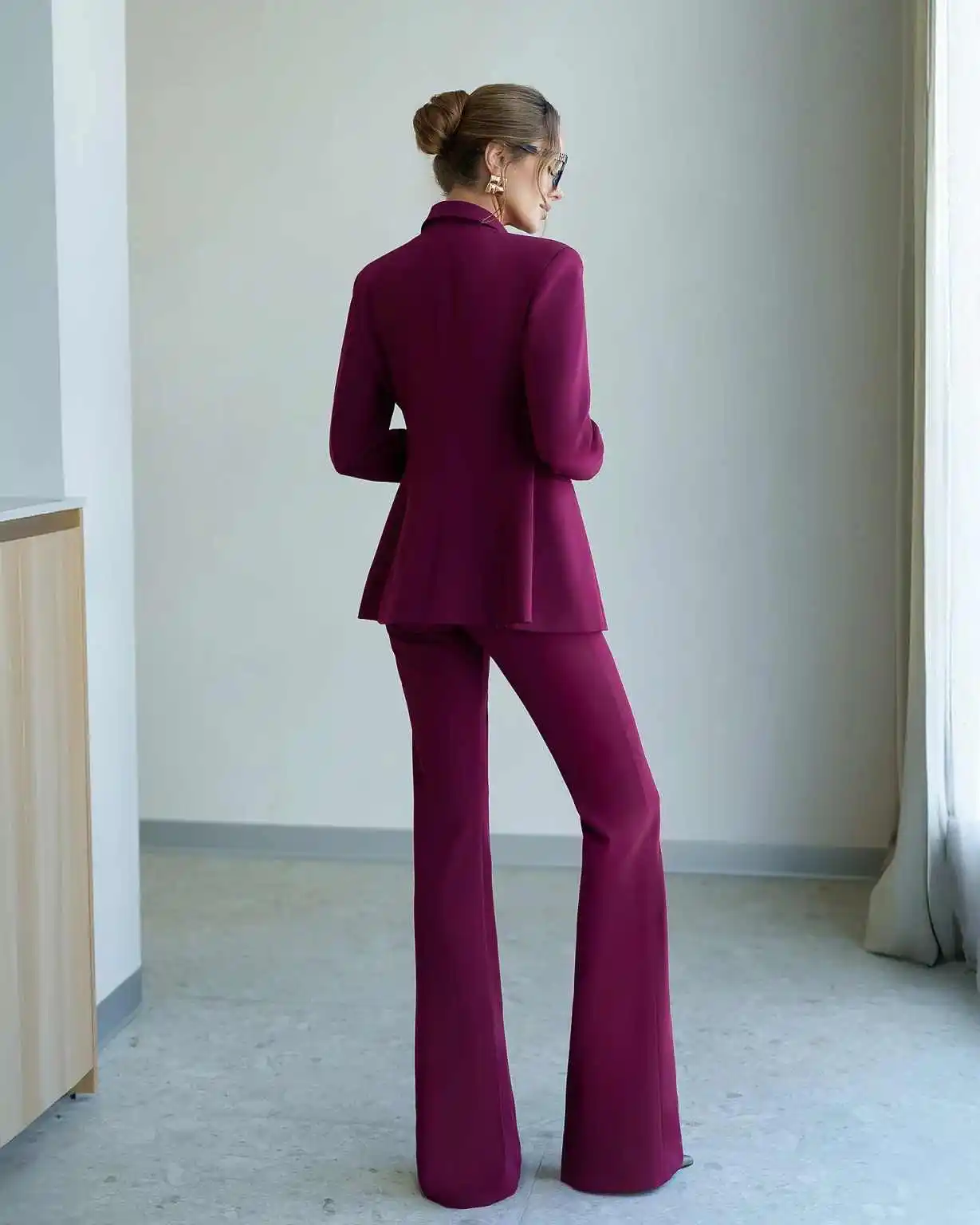 Pure Color Women Pants Suits Slim Fit Ladies Long Sleeve Formal Work Wear Prom Birthday Party Customized Blazer 2 Pieces