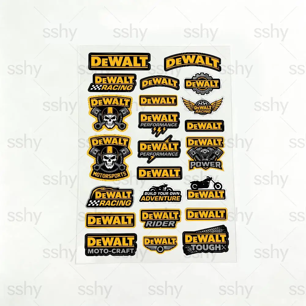 

Светоотражающие наклейки для мотоциклов DEWALT, водонепроницаемые наклейки для шлема, скутера, топливного бака, ящика для инструментов, гоночные наклейки