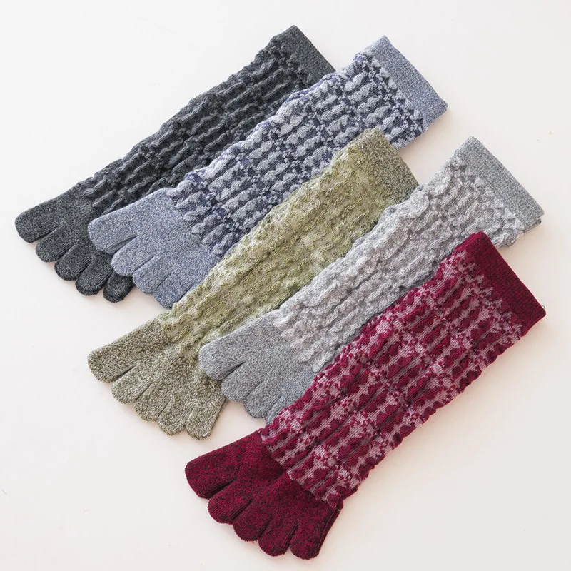 5 Pairs New Style Thick Cotton Five Finger Socks for Women Lady Autumn Winter Warm Toe Socks Harajuku Retro Fashion Female Sock