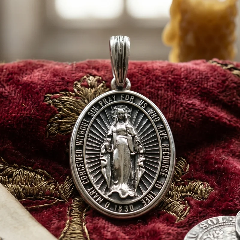 Buy 3 Get 1 Free The front depicts the Immaculate Virgin standing upon the globe, with rays of grace emanating from her hands