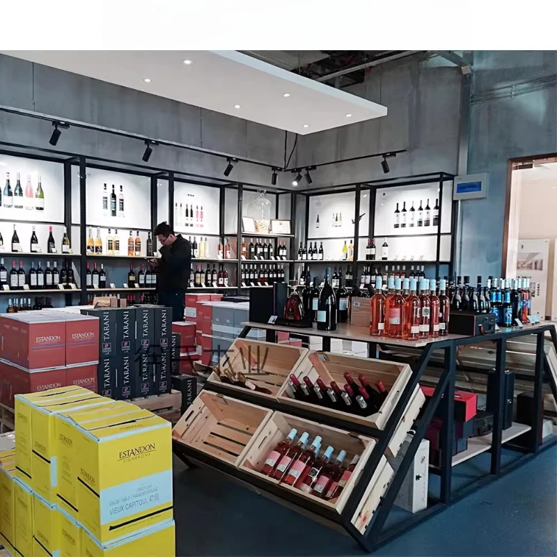 Wine display rack, red wine shelf, winery supermarket shelf, island cabinet, stacking display water table commercial 45
