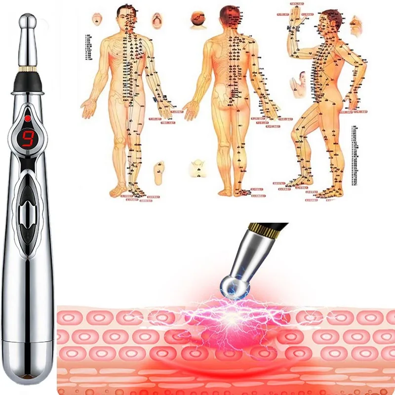 عشرات الوخز بالإبر آلة العلاج الجسم نبض العضلات الرقبة مدلك الوخز بالإبر قلم ليزر ميريديان الطاقة الجسم الساق أدوات مساج