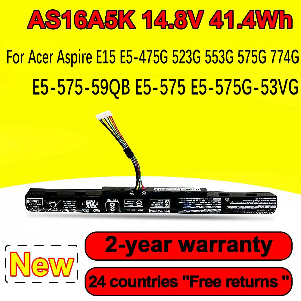 

AS16A5K For Acer Aspire E15 E5-523G E5-553G E5-475 E-475G E5-575 E5-575G E5-575T E5-774 Series Laptop Battery 14.8V 41.4Wh