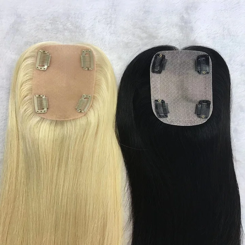 

European Blonde Remy Toupee For Hair Loss Or Thinning Hair Light Density Free Part Silk Topper Human Hair With Clip