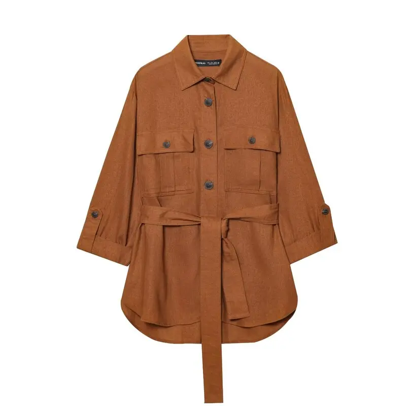 Nuevo Conjunto de Verano 2025 para Mujer, Csa de Caza de Lino y Plones a Media Cintura, Modelo 3075, Atuendo Versát...