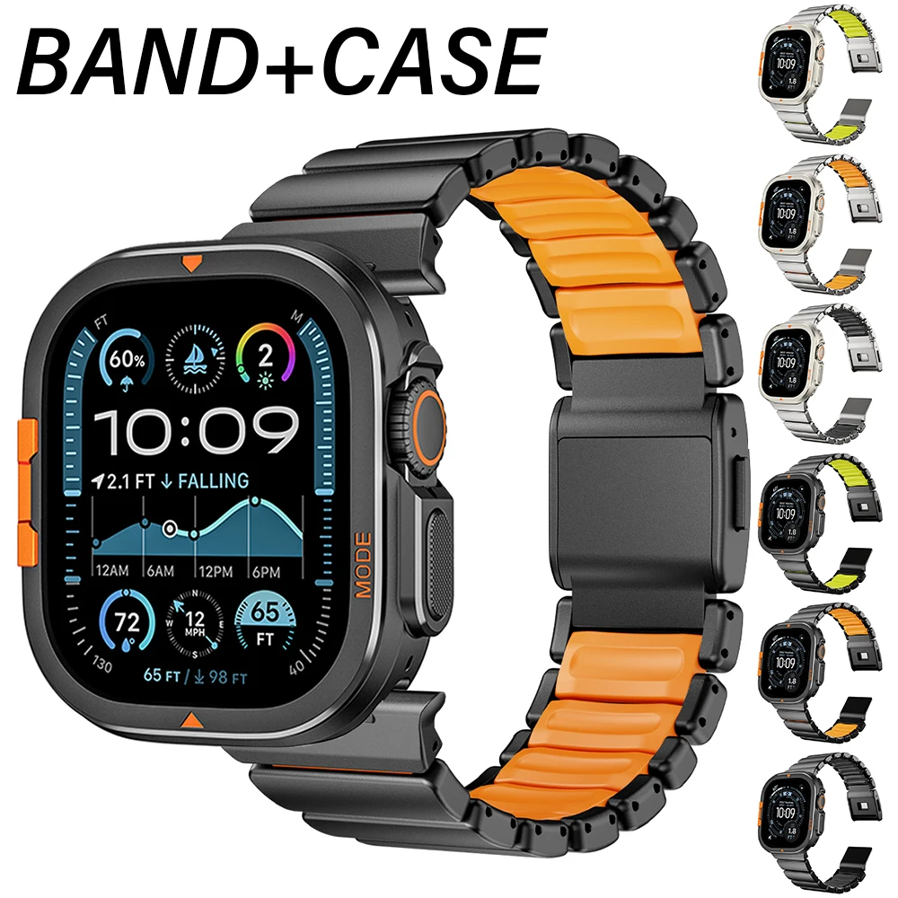 

Titanium Band+metal Case for Apple Watch Ultra 3 2 1 49mm Series 11 10 46mm 9 8 7 6 5 4 SE3 45mm 44mm Stainless Steel Strap+case
