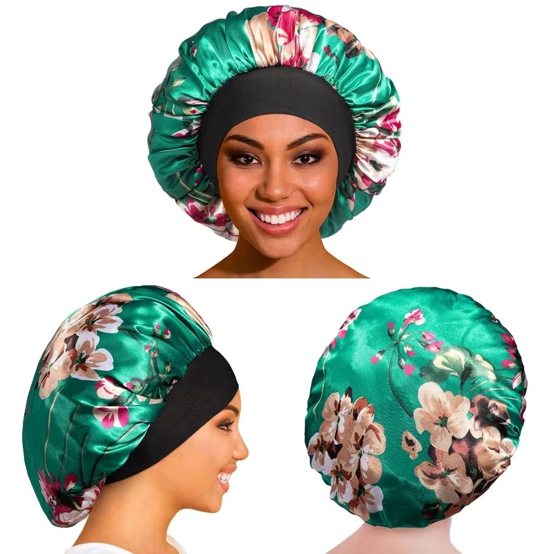 1 Stück Satin-Schlafhaube, Hauben für Frauen, Schlafmütze für Lockiges Haar, Breitband-Schlafmütze für Locken und Zöpfe
