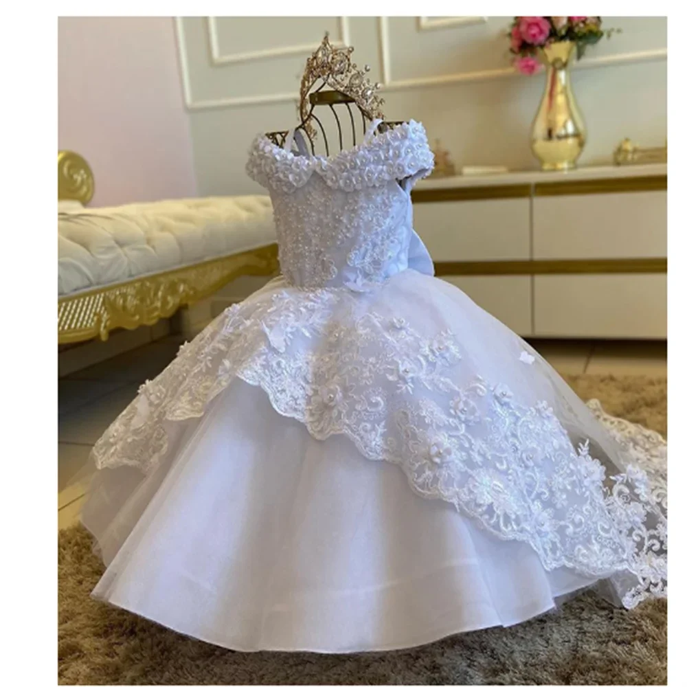 White Flower Girl Dresses Lace applique Birthday Wedding Ball Party First Communion Customized Formal Activity