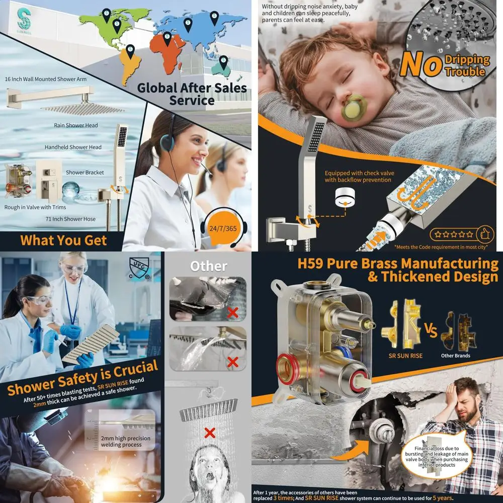 

10 Square Rain Shower Head with Handheld, Wall-Mounted Brushed Nickel Shower Fixture Set