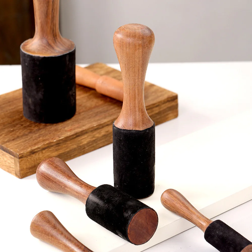 Soft Tone Singing Bowl Mallet Wooden Striker Leather Felted Meditation Sound Therapy Instrument Part Home Relaxation Aid