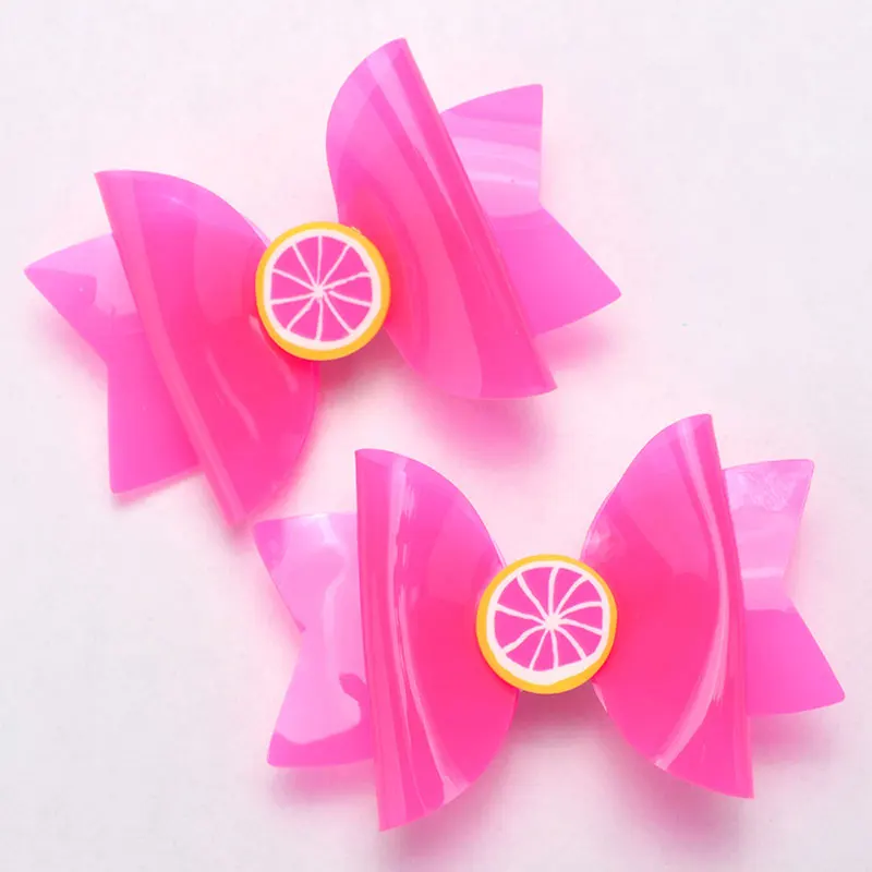 2Pcs Jelly Hair Bow Clip For Baby Girls Fashion Waterproof Pool Party Hairpins Cute Grape Avocado Solid Hairpin Headwear