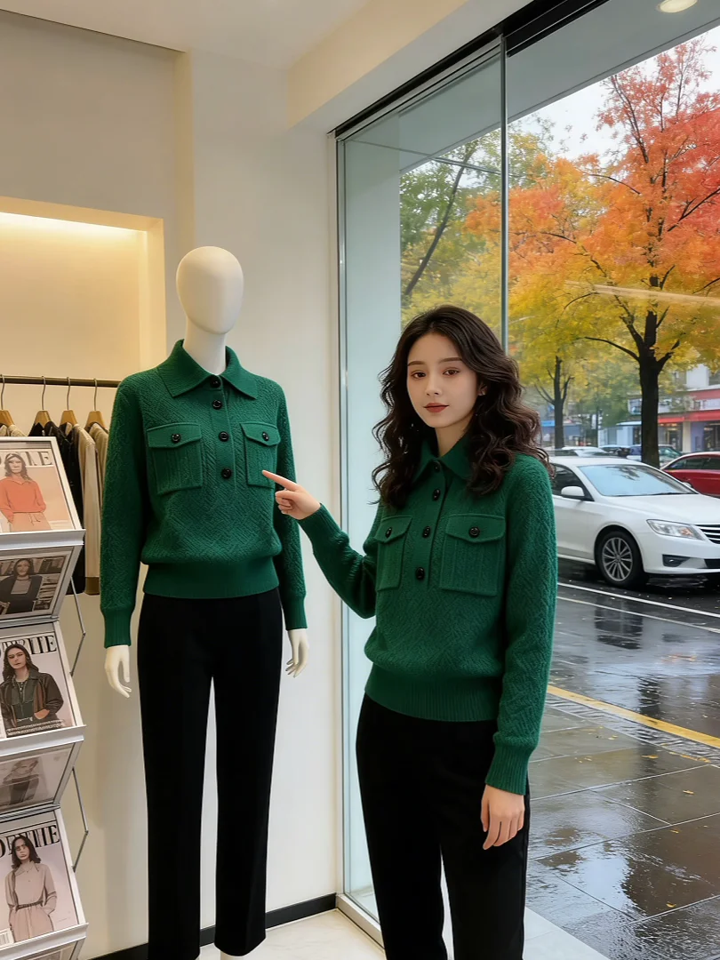 

Потрясающий вязаный свитер с длинными рукавами, зимняя модная одежда, уникальный красивый корейский дизайн, повседневный свободный крой, длинный рукав.