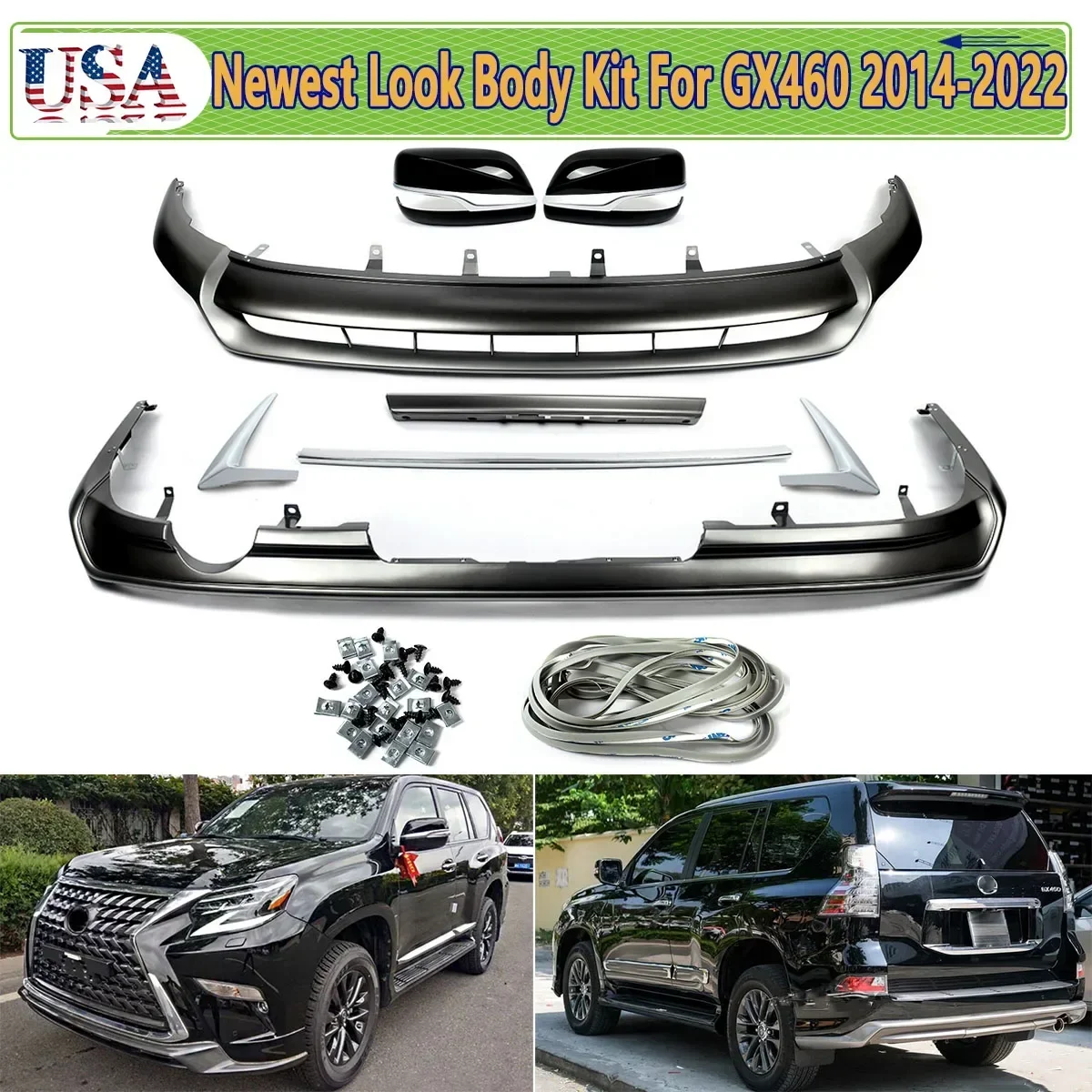 Body Kits For For GX460 14-22 Front & Rear Lower Lip Spoiler Mirror Covers