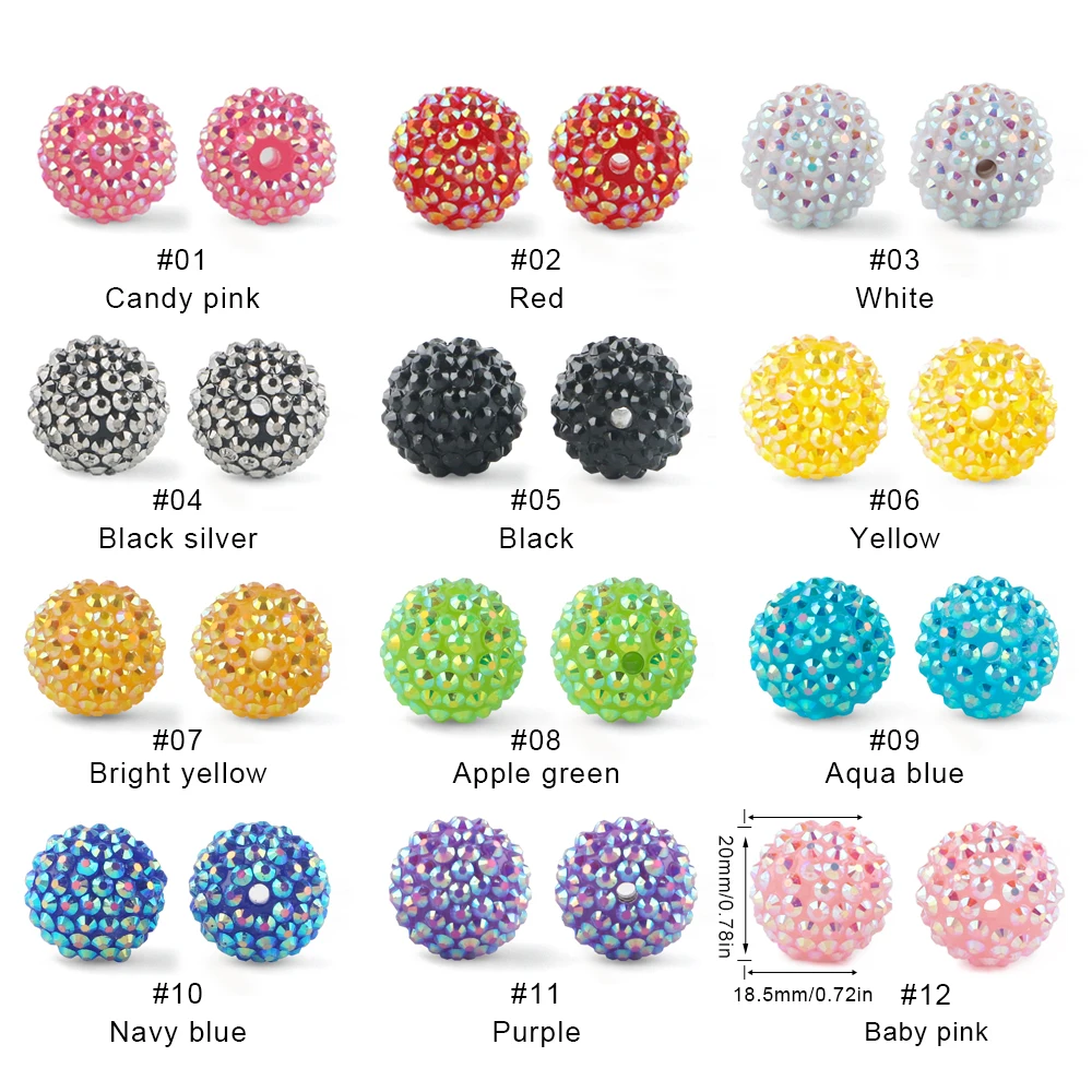 14/16/20mm 10~30Pcs Rhinestone Resin Bayberry Ball Beads For Jewelry Making Acrylic Beads Fashion Loose Spacer Accessories