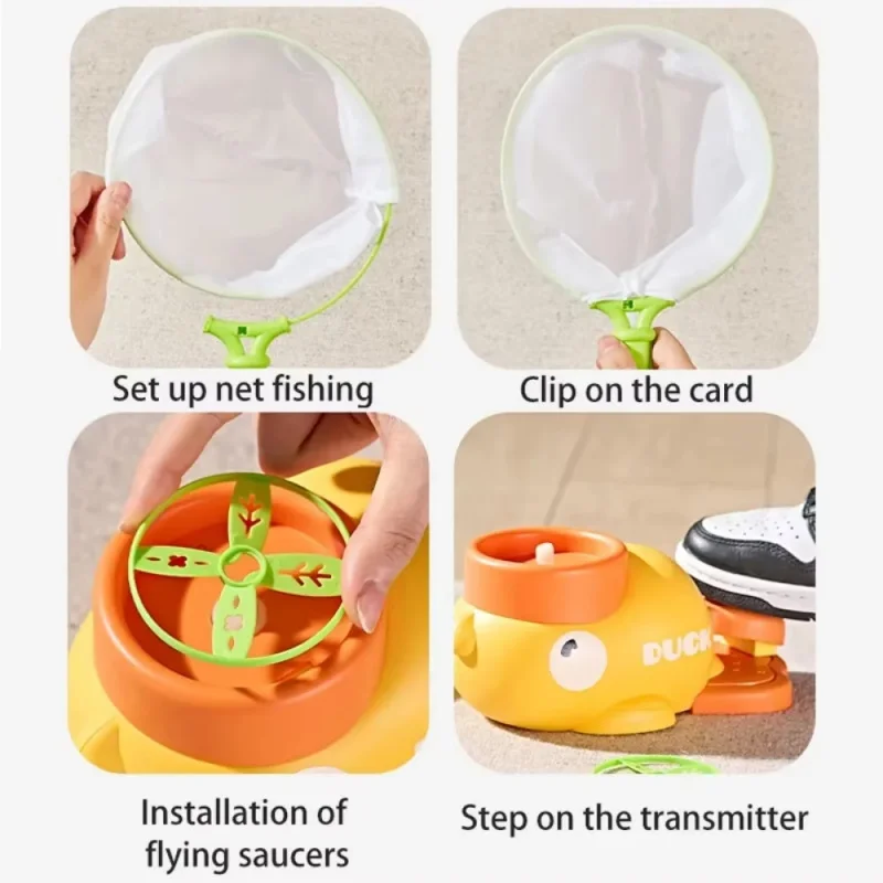 Outdoor Toys Sports Child Flying Disc Launcher Toys,Launcher Air Saucer Rocket Games Duck Elephant Catching Game for kids