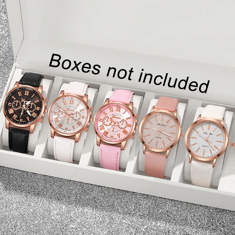 5pcs gorgeous ladies' round dial quartz watch multi style combination set, suitable for daily wear and holiday gifts