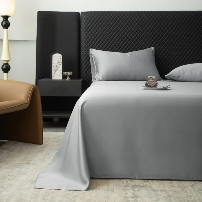 

1pc Silky Natural Lyocell Fiber Flat Sheet,Plain Grey Family Summer Bed Linens For Single Double Bed US Full Queen King Size