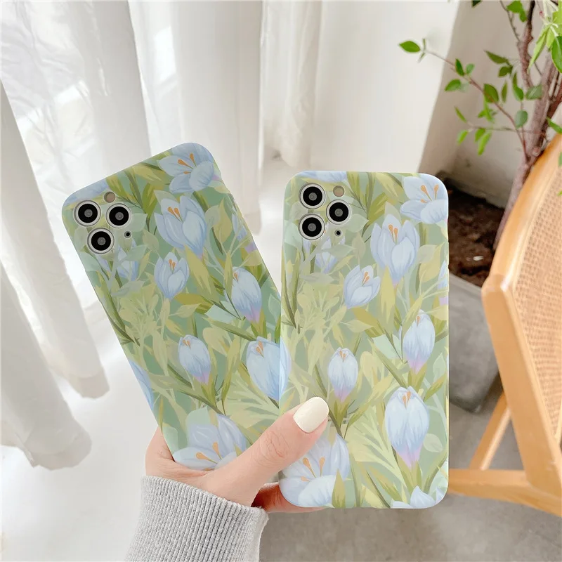 For iPhone 14Promax 2023 New Ins Net Red Green Tulip Minimalist Phone Soft Case 14Pro 13Promax 12 11 Xsmax Xr X Xs