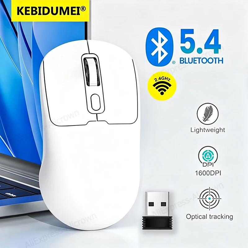 Mouse Sem Fio KEBIDUMEI 2.4G Bluetooth 5.4, Mouse Gamer Ergonômico, 800-1200-1600 DPI, Mouse Recarregável para Escritório e PC