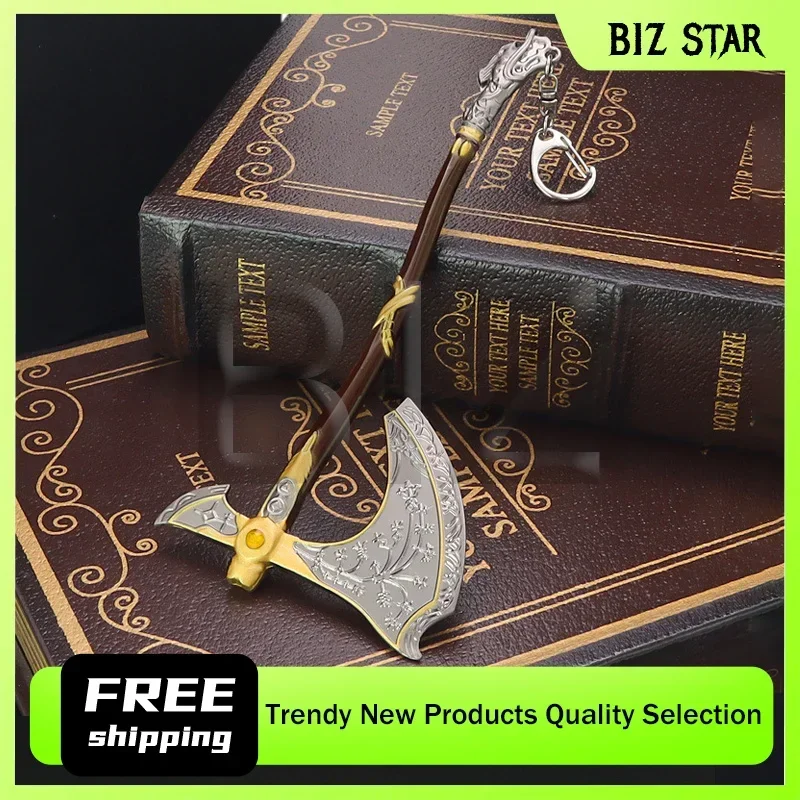 18cm/7.08in deus da guerra a machado leviatã kratos arma de metal chaveiro katana facas periféricos de jogo ornamento de mesa brinquedos presentes