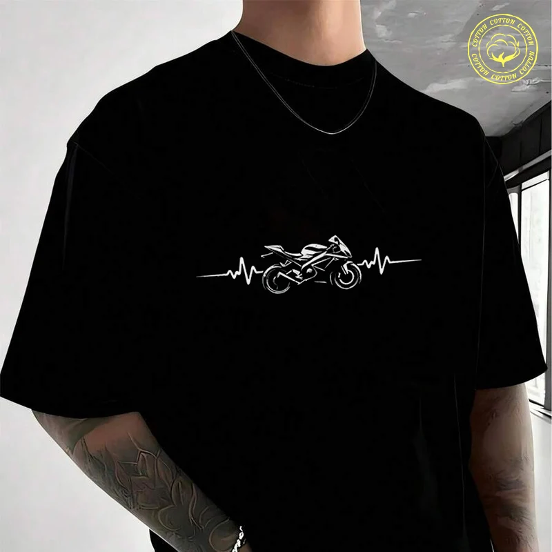 

Heartbeat Motorcycle Pattern Moto Cotton T-Shirt For Riders Men's And Women's Fashion Casual High Quality O-Neck Tshirt Tee 2026