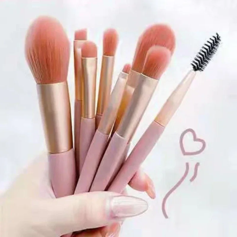 8-delige make-upborstelset Mini Foundation Poeder Blush Wimper Shadow Concealer Brush Professionele make-upborstelset met make-uptas