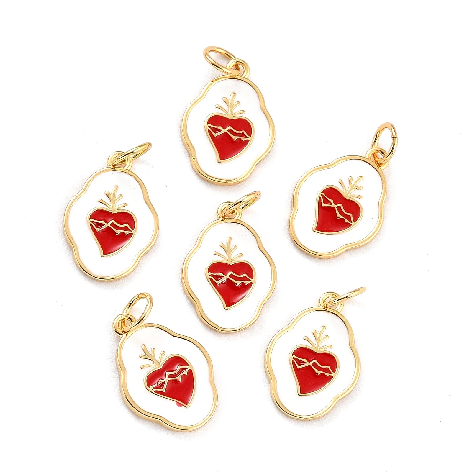 

10pcs Metal Enamel Pendants Oval with Sacred Heart Real 18K Gold Plated for Making DIY Jewelry Necklace Bracelet Earring Charm