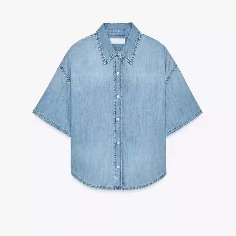 

ort Sve Collared Denim irt Clean Fit Sle Regular Thin Pure Color Полиэфирное волокно oulder Drop ort Length