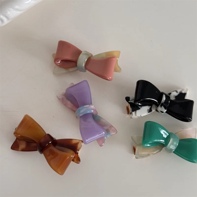 Korean Style Small Hair pin Acetate Bow Duckbill Clip French Bangs Cropped Hair Clip Head Clip Half Tie Hair Accessories Women