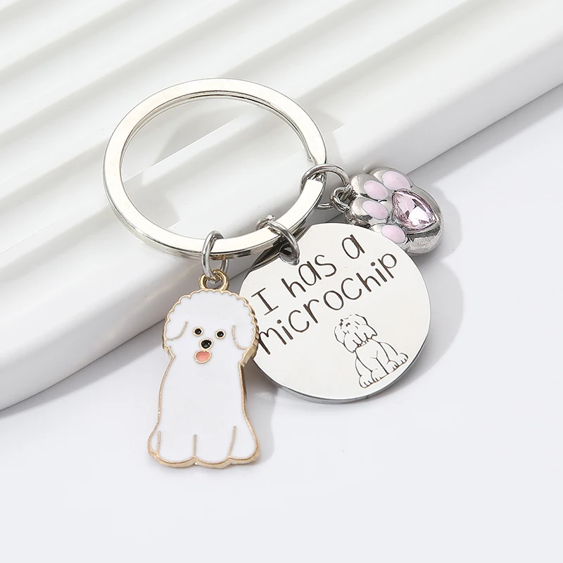 1pc Cartoon Cute Dog Paw Enamel Keychain Lovely Stainless Steel Marking Pet Animals Key Ring for Friends Good DIY Gift