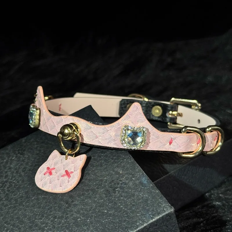 Cute Rebellious! Cat Choker Collar Women's Leather Zircon Premium Niche Can Pull Original Couple Gifts