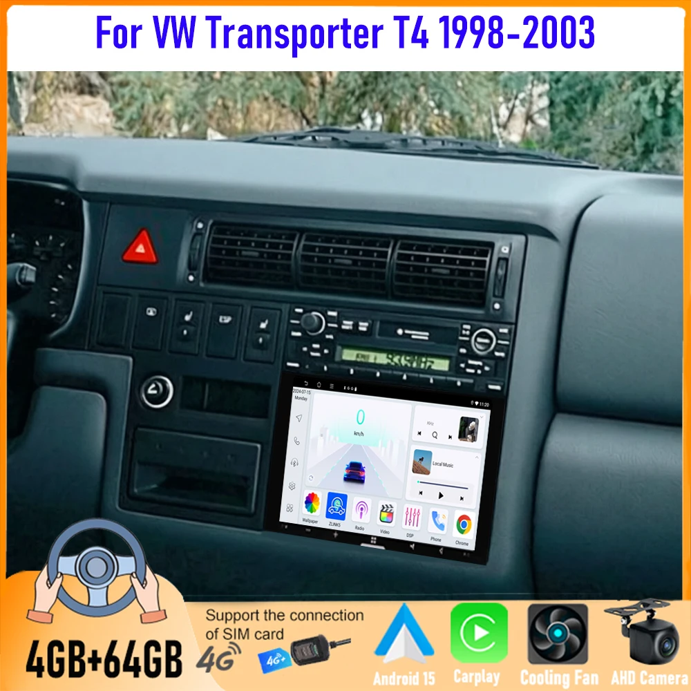 7'' Autoradio für VW Transporter T4 1998-2003 mit Android GPS-Navigation, Carplay, Apple Android, Bluetooth, Kamera, Google Maps, FM-Stereo