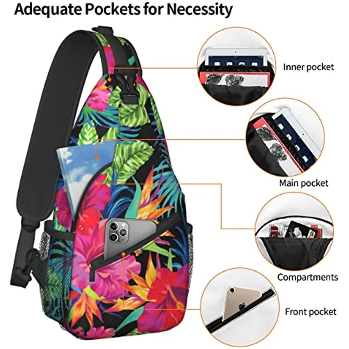 Tropical Flower Sling Bag Crossbody Travel Hiking Chest Backpack Shoulder Daypack for Women Men One Size