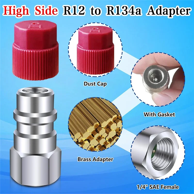ABAH-R12 auf R134a-Umrüstsatz, AC-Nachrüst-Fitting-Adapter-Kit, 1/4 Zoll Innengewinde, für automatisches A/C-Kältemittelsystem