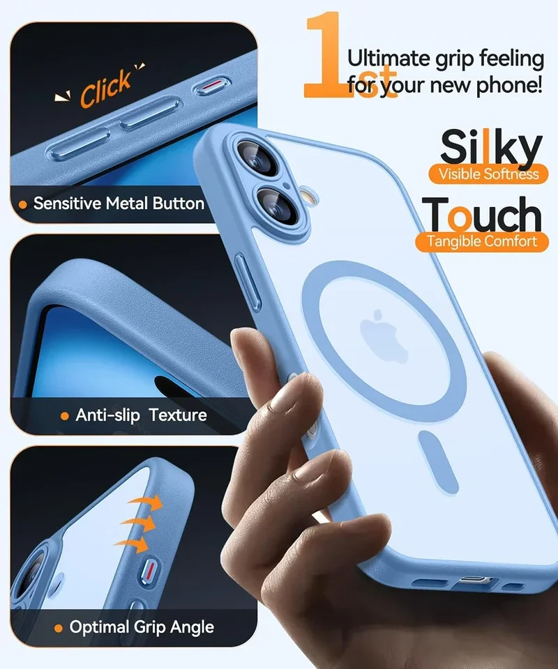 Funda magnética mate translúcida para iPhone 17 Air 17e 16e 16 Promax 15 14 13 12 11 Pro Max Plus, carga inalámbrica 5