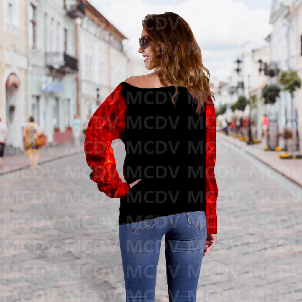 Maglione con spalle scoperte da donna con teschio stampato in 3D Pullover Casual a maniche lunghe da donna