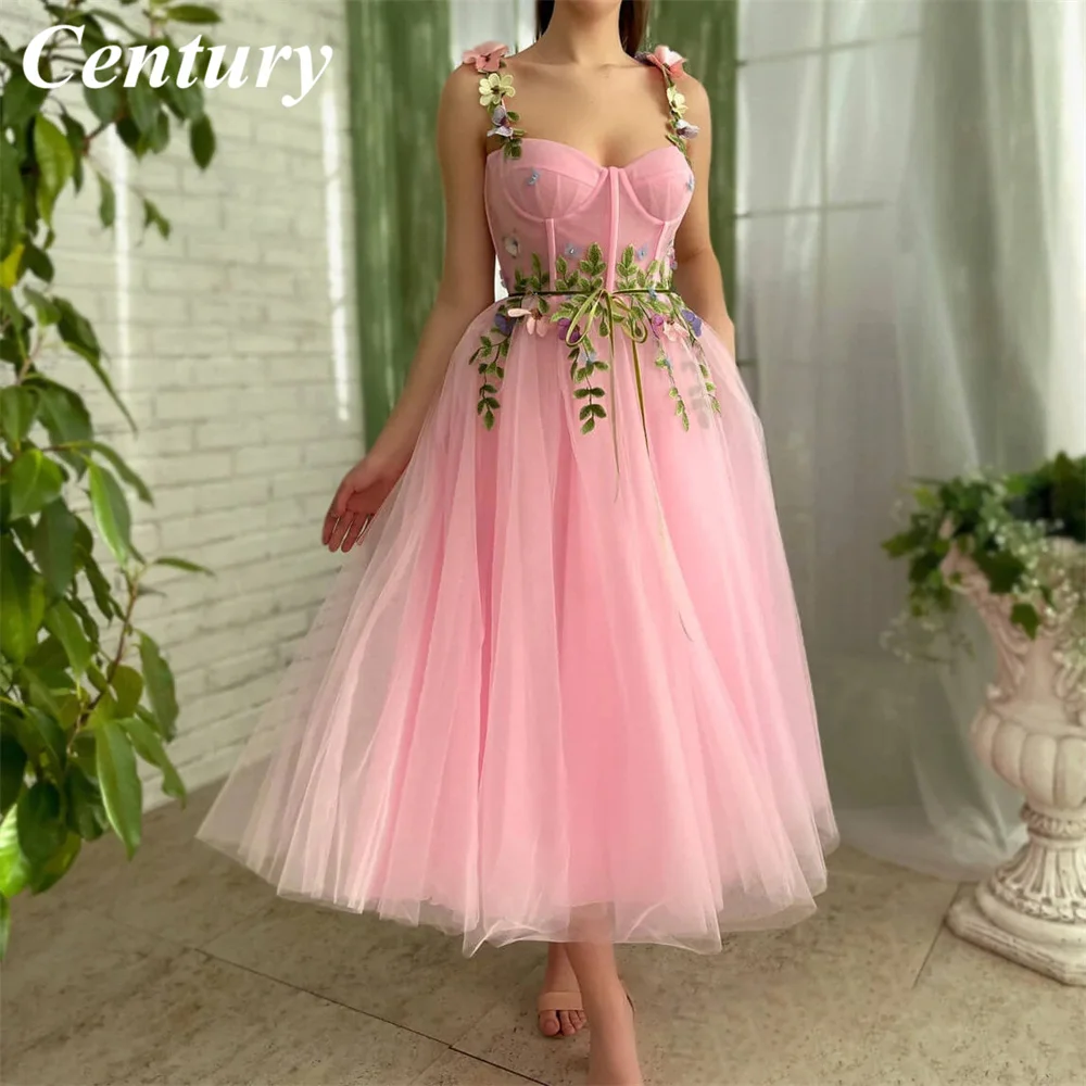 

Spaghetti Strap Pink Short Prom Gown Appliques Sweetheart Neck Prom Dresses Chiffon Celebrity Dresses abiti da cerimonia